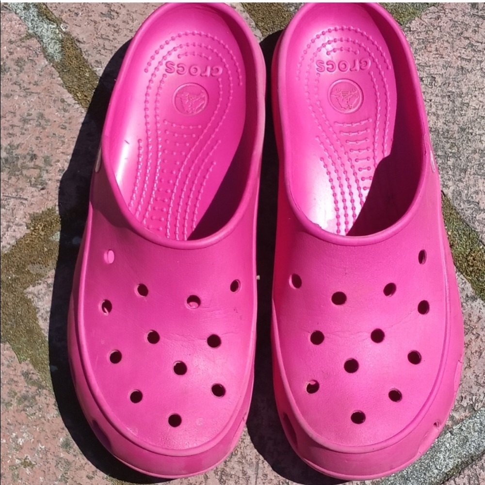 CROCS hot pink slip on slides mules clogs